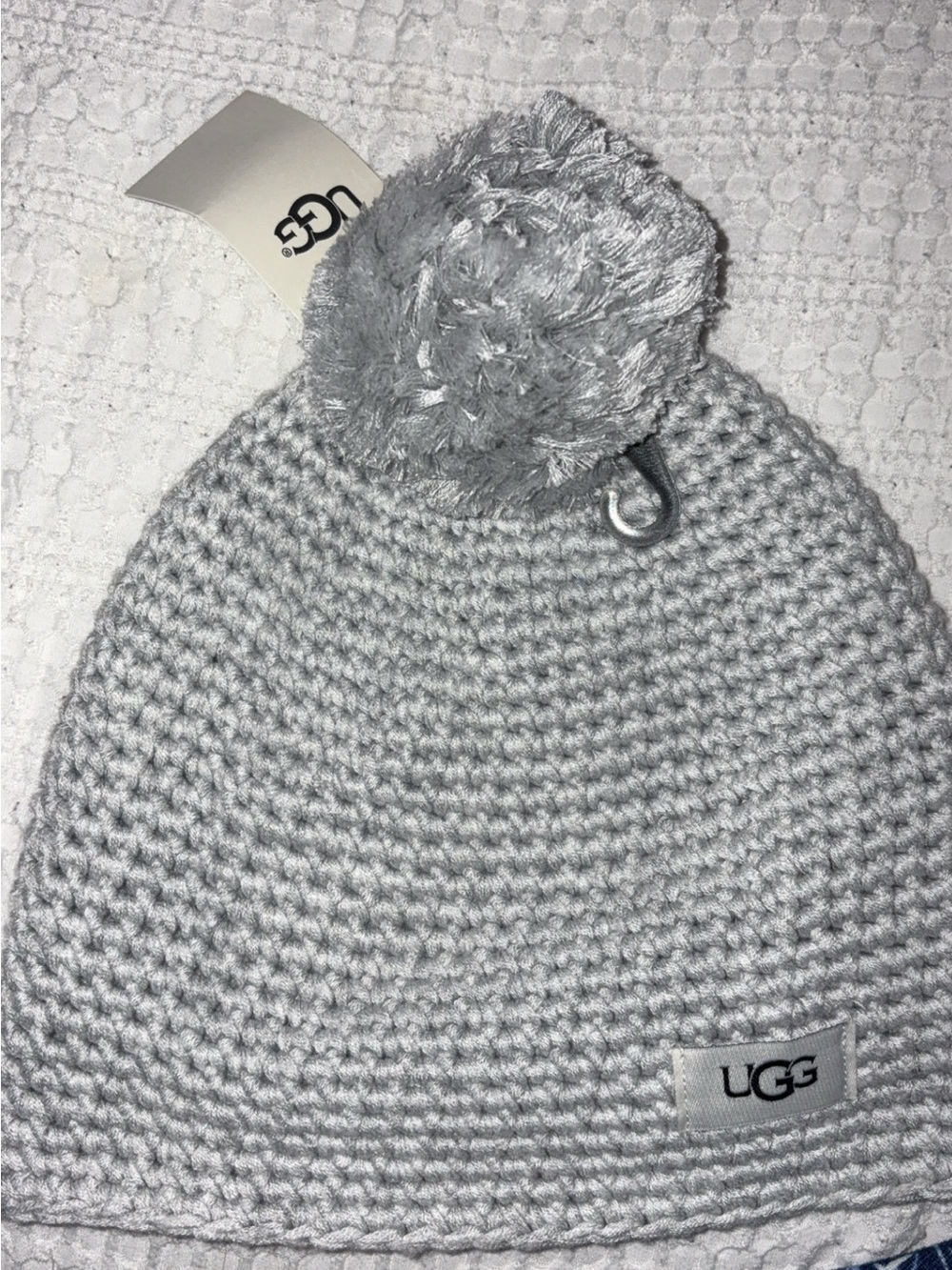 UGG Kids Light Gray Pom Knit Beanie